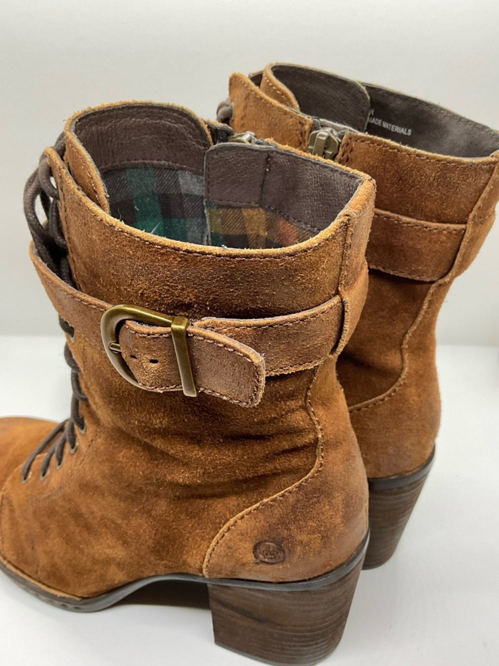 BORN "Cass" Rust Brown Suede block heel lace up & zipper Boots Womens Sz 7M - Picture 6 of 11